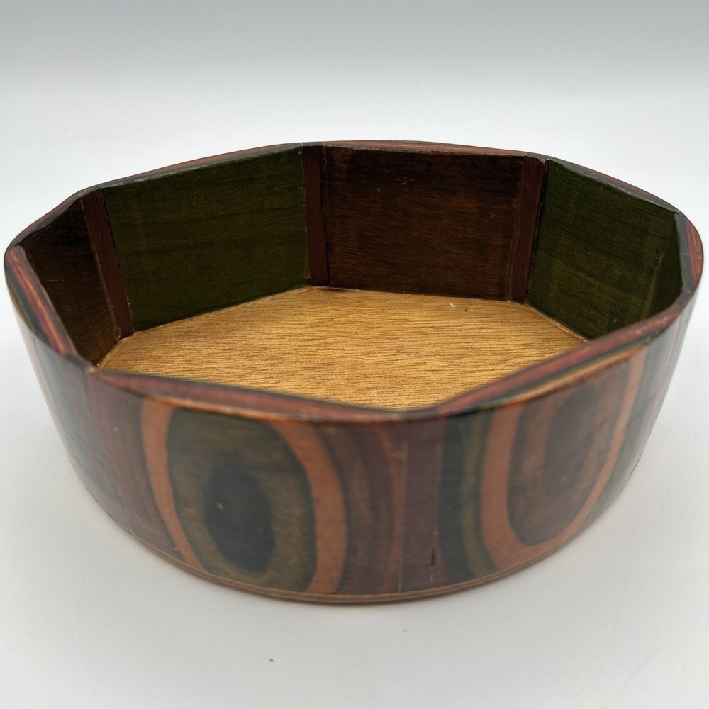 Vintage Lacquerware Shunkei-nuri Octagonal Wooden Bowl Dish Made In Japan 6.5 L